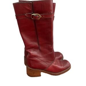 70’s Etienne Aigner Tall Leather Red Chunky Boots Made in Italy EA600  Size 6.5